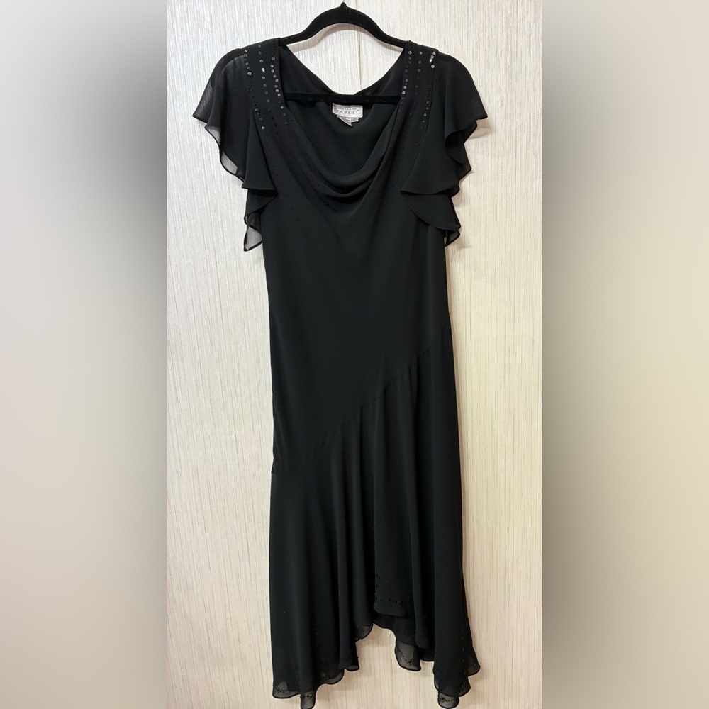 Adrianna Papell Black Asymmetrical Romantic Goth Whimsigoth 12‎ Dress